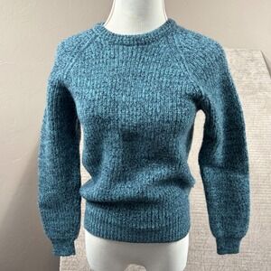 Vintage Kreeger Wool Shaker Sweater Teal Blue Marled Knit Worsted 271239 Medium